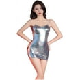 thumbnail image 1 of Womens Sexy Shiny Metallic Sleeveless Bodycon Mini Dress Spaghetti Strap Slip Dress Party Club Mini Dress Silver, 1 of 5