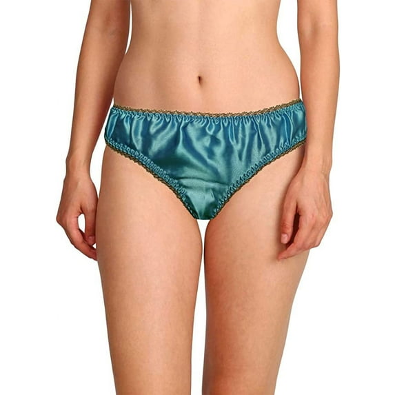 Womens Sexy Silk Satin Bikini With Different Types Of Color & Lace Combination ! (Dark Grey Lace- Turquoise Blue- XL-Large)