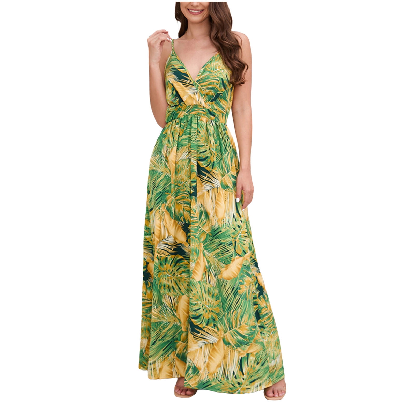 Women’s Floral Bodycon Maxi Dress – Sexy Spaghetti Strap Vacation & Summer Dress
