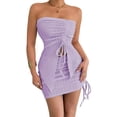 thumbnail image 1 of Womens Sexy Strapless Tube Top & Ruched Drawstring Mini Skirt 2 Piece Outfit Cutout Bodycon Club Party Nightout Summer Set, 1 of 6