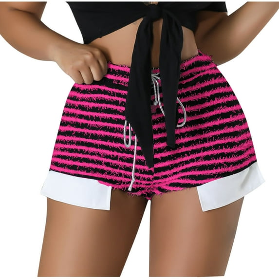 Womens Sexy Striped Fuzzy Hot Shorts Zebra Print Fitted Stacked Pants High Waisted Y2K Leggings