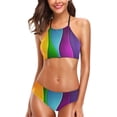 thumbnail image 1 of Womens Sexy Swimwear 3D Cute Colors Stripes 2 Pcs Push-up Halter Tie Swimsuit/Bathing/Bikini Set, Large, 1 of 6