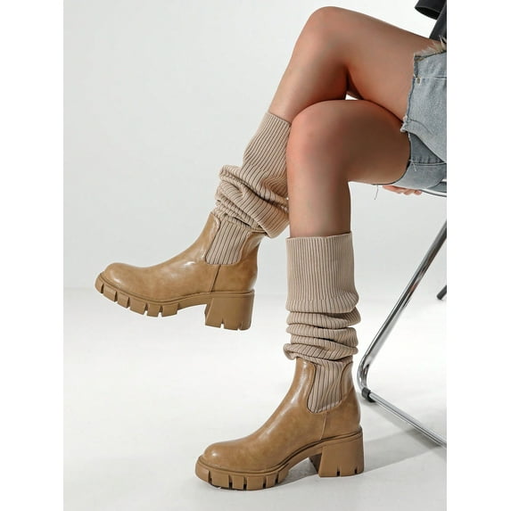Womens Sexy Thigh High Platform Boots Thigh High Stretch Knitted Socks Chunky Block Heel Boots