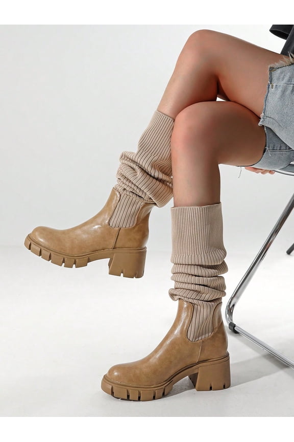 Womens Sexy Thigh High Platform Boots Thigh High Stretch Knitted Socks Chunky Block Heel Boots