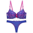thumbnail image 1 of Womens Sexy Thin Cup Lace Colorblock Bra Set Shaped Push Up Underwear Set, 1 of 1