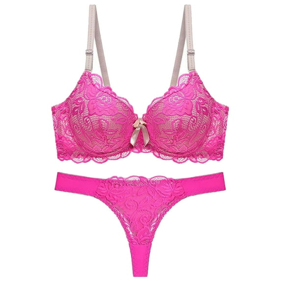 Womens Sexy Thin Cup Lace Colorblock Bra Set Shaped Push Up Underwear Set