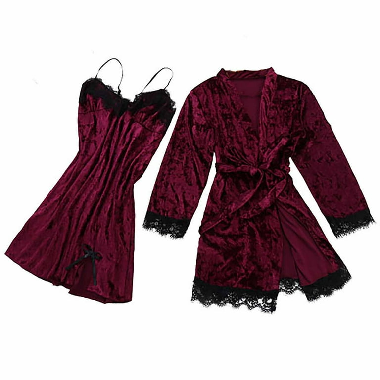 Womens Sexy Three Piece Pajamas Lace Velvet Solid Color Lace Three Piece  Pajamas Nightdress Sleepwear Women Sexy Naughty Lace Strappy Teddy Babydoll