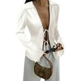 thumbnail image 1 of Womens Sexy Tie Front Satin Shirts Deep V Neck Silk Club Tops Long Sleeve Y2k Going Out Blouse, 1 of 6
