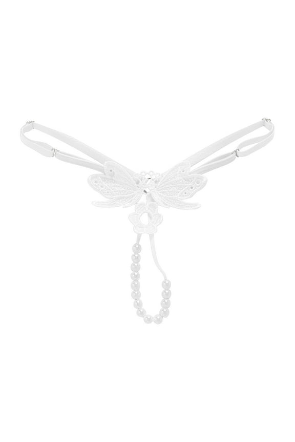 Womens Sexy Transparent Hot Embroidered Pearl Massage T Pants Open Crotch Thong Panties