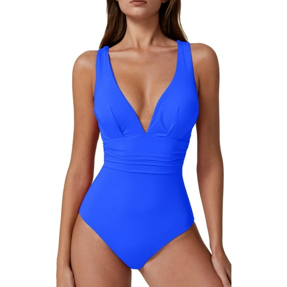 Womens Sexy V Neck One Piece Bathing Suit Cross Back Swimsuit High Waist Monokini