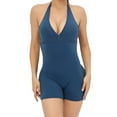 thumbnail image 1 of Womens Sexy Workout Rompers Halter V Neck Backless Unitard Bodysuit Shorts One Piece Gym Yoga Outfits Jumpsuits (Large, Navy), 1 of 6
