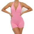 thumbnail image 1 of Womens Sexy Workout Rompers Halter V Neck Backless Unitard Bodysuit Shorts One Piece Gym Yoga Outfits Jumpsuits (Large, Pink), 1 of 7