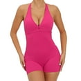 thumbnail image 1 of Womens Sexy Workout Rompers Halter V Neck Backless Unitard Bodysuit Shorts One Piece Gym Yoga Outfits Jumpsuits (Medium, Hot Pink), 1 of 4