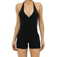 thumbnail image 1 of Womens Sexy Workout Rompers Halter V Neck Backless Unitard Bodysuit Shorts One Piece Gym Yoga Outfits Jumpsuits (S, Black), 1 of 4