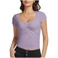 thumbnail image 1 of Womens Sexy Y2k Crop Tops Sweetheart Neck Short Sleeve Slim Fit Trendy Going Out Tops Cute Pleated Bustier T Shirts Summer Clearance, 1 of 2
