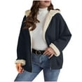 thumbnail image 1 of Womens Shacket Jacket Long Sleeve Fleece Hooded Jackets Fall Winter Warm Coat Navy L, 1 of 7