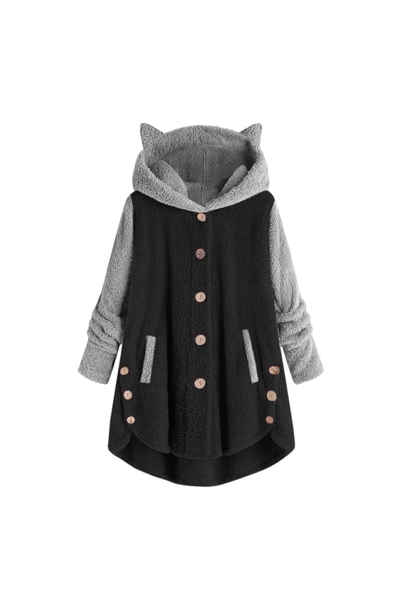 Womens Shacket Jacket,Plus Size Hoodie Cardigan Top for Women Fleece Faux Fur Coats Long Sleeve Teddy Bear Jacket Button Loose Fluffy Coats