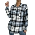 thumbnail image 1 of Womens Shacket Jackets Long Sleeve Flannel Plaid Shirts Plus Size Button Down Blouses Tops Casual Shackets with Pockets, 1 of 5