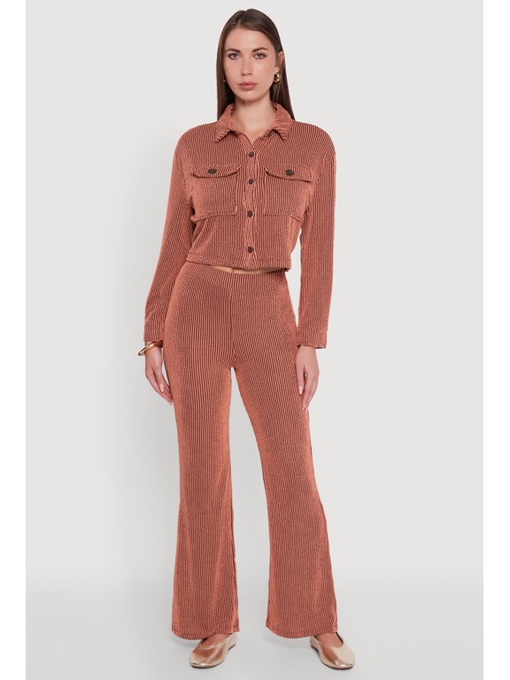 Women's Shadow Stripe Rib Knit Pull On Flare Pants