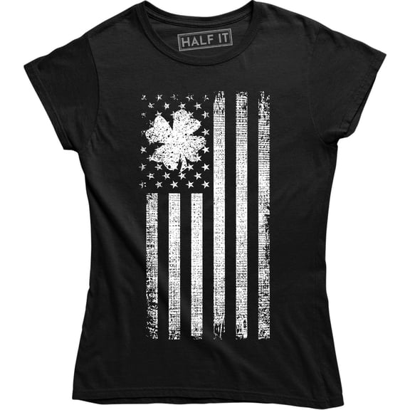 Womens Shamrock USA Flag Clover Shamrock Irish Ireland St. Patrick's Day T-Shirt