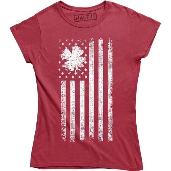 Womens Shamrock USA Flag Clover Shamrock Irish Ireland St. Patrick's Day T-Shirt