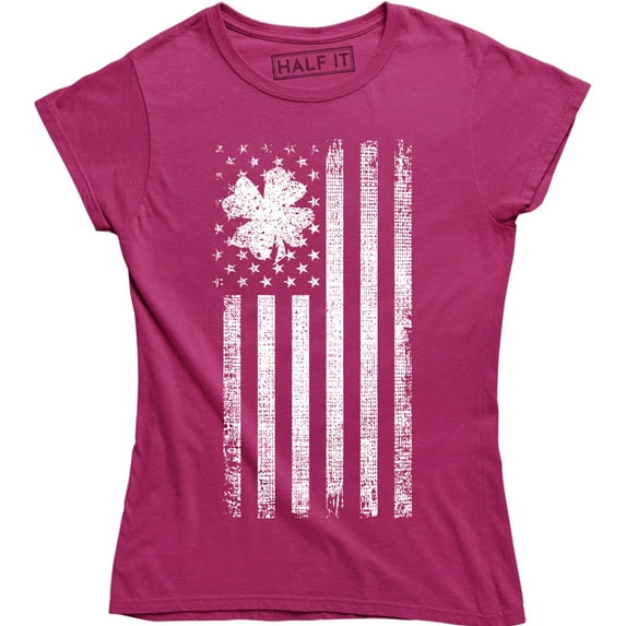Womens Shamrock USA Flag Clover Shamrock Irish Ireland St. Patrick's Day T-Shirt