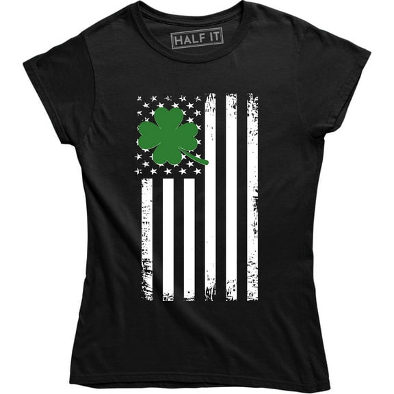 Womens Shamrock USA Flag Clover Shamrock Irish Ireland St. Patrick's Day Tee