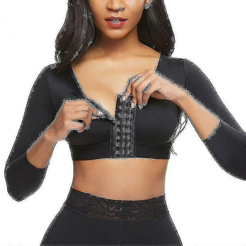 Womens shapewear 3 4 sleeve arm shaper front closure compression bra