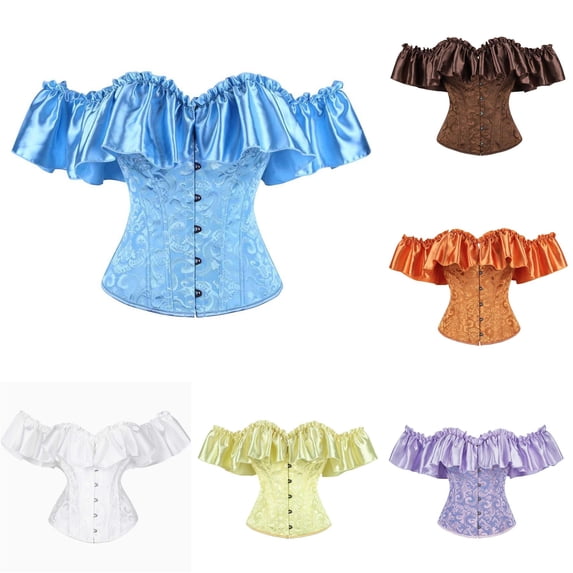 Womens Shapewear Elegant Lace Waist Shaping Bodice With Ruched Shoulder Strapless Design For Women Corset Top Blue,XS