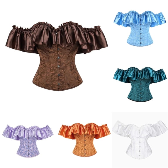 Womens Shapewear Elegant Lace Waist Shaping Bodice With Ruched Shoulder Strapless Design For Women Corset Top Coffee,XS