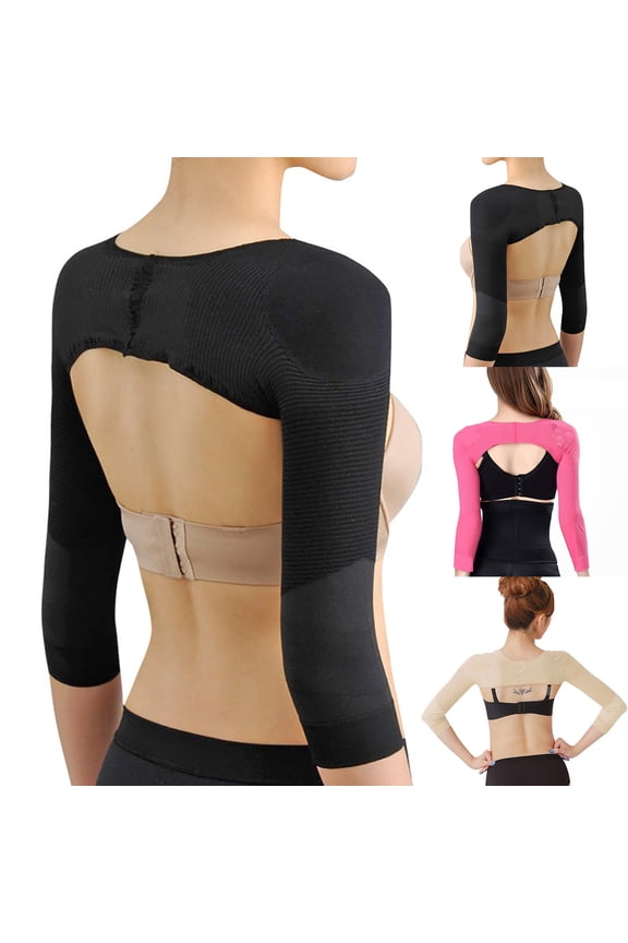 Womens Shapewear Tummy Control Long Sleeve Posture Corrector Back Brace Shaping Sleeve Weight Loss Helper Black XL