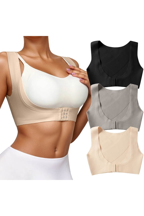 Womens Shapewear Tummy Control Seamless Shapewear Top Front Closure Back Support Bra Weight Loss Helper Grey L