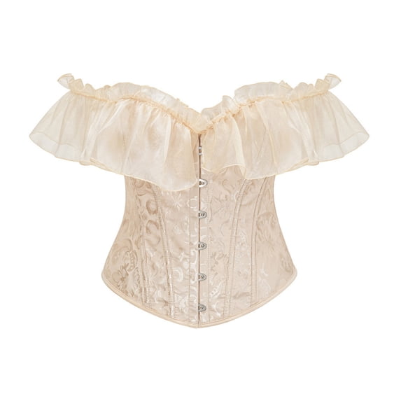 Womens Shapewear Tummy Control Slim Shaping Corset Underbust Bodice With Shoulder Straps And Ribbed Lace Front Cincher Top For Everyday Wear Beige,XXL
