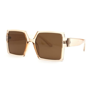 Womens Sharp Square Rectangular Minimal Butterfly Sunglasses Beige Brown