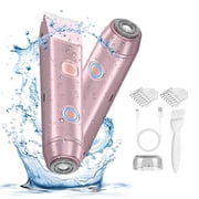 2 in 1 Bikini Trimmer for Women Electric Razor with Dual Heads for Bikini Underarm Leg Arm Body Face Facial - Wet & Dry Use Body Hair Trimmer, Pink