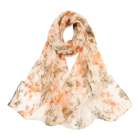 Womens Shawl Chiffon Sheer Scarf Soft Floral Print Soft Lightweight Thin Women Summer Neck Shawl Wraps for Women For Beach Vacation Elegant Scarf Shawls Scarfs for Women Beige One Size