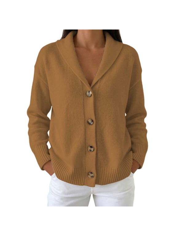 Womens Shawl Collar Cable Knit Cardigan Long Sleeve Button Down Sweater Coat Casual Fall Loungewear Elegant Outerwear Top