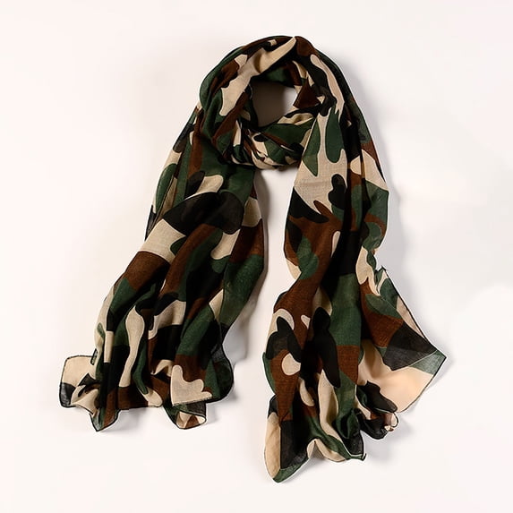 Womens Shawl Scarf Camouflage Pattern Soft Breathable Cotton Linen Style Foldable Travel Accessory Pashmina Stole Scarf