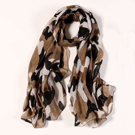 Womens Shawl Scarf Camouflage Pattern Soft Breathable Cotton Linen Style Foldable Travel Accessory Pashmina Stole Scarf