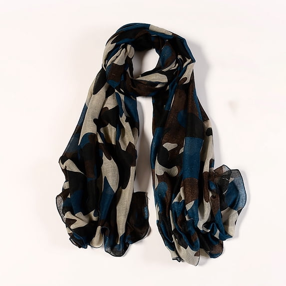 Womens Shawl Scarf Camouflage Pattern Soft Breathable Cotton Linen Style Foldable Travel Accessory Pashmina Stole Scarf