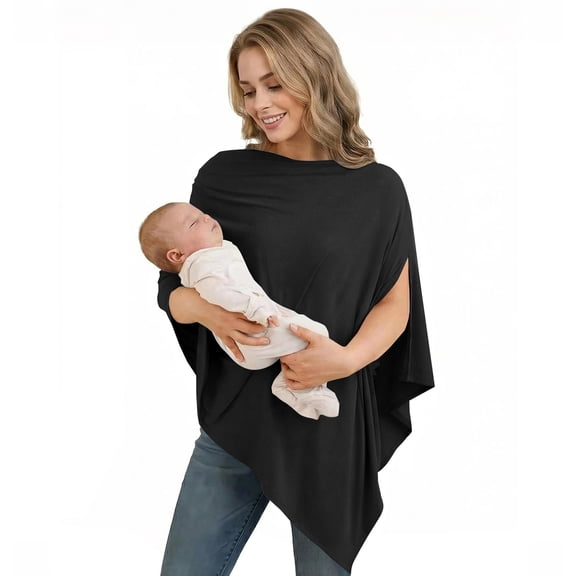Womens Shawl Wraps Multi‑Functional Soft Breathable Windproof Full‑Coverage Stroller Breastfeeding Cover Scarf for Women Black A