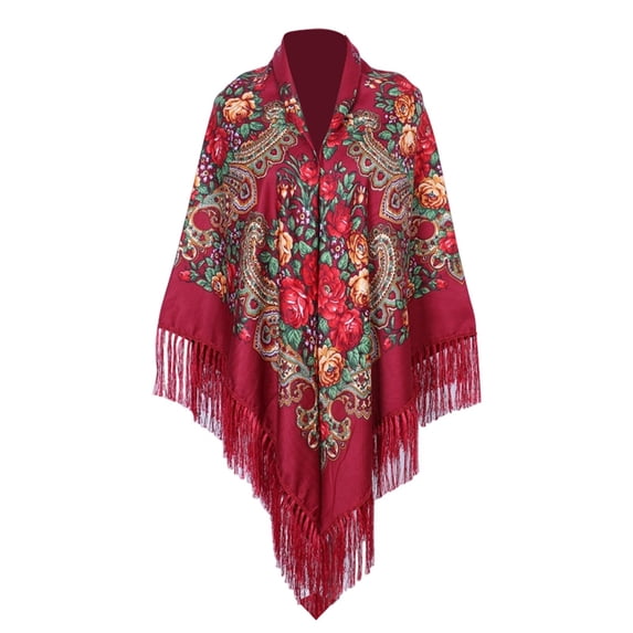 Womens Shawl Wraps Vintage Floral Ethnic Print Fringe Large Square Shawl Scarf, Boho Tassel Wrap Poncho Cape Lightweight Blanket Scarf for Travel Daily Party Outfit()