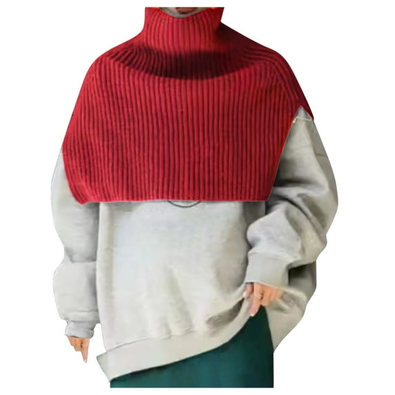Womens Shawls, Duoif Autumn and Winter Women's Solid Color Turtleneck Cloak Shawl Knitted Sweater Shawl Wraps for Women Red