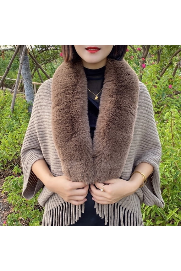 Womens Shawls, Duoif Ladies Knitted Loose Thickened Shawl Coat Faux Plush Collar Scarf Wrap Tassel Fringed Matching Cardigan Sweater Irregular Casual Sweater Cardigan Shawl Wraps for Women A