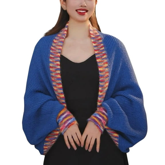 Womens Shawls, Duoif Versatile Rainbow Knit Cardigan Sweater Shawl Wraps for Women Blue