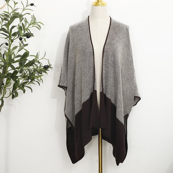 Womens Shawls, Duoif Women Faux Plush Splice Poncho Shawl Scarf Fringed Wraps Pashminas Pullover Cape Sweater Cardigan Cloak Shawl Wraps for Women A