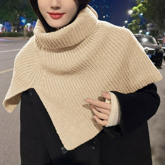 Womens Shawls, Duoif Women's Solid Color Slit High Collar Shawl Knitted Scarf Warm Pullover Woolen Scarf Shawl Wraps for Women Beige