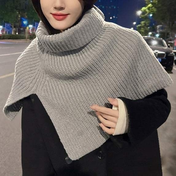 Womens Shawls, Duoif Women's Solid Color Slit High Collar Shawl Knitted Scarf Warm Pullover Woolen Scarf Shawl Wraps for Women Grey