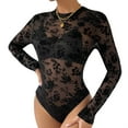 thumbnail image 1 of Womens Sheer Bodysuits Long Sleeve Turtle Neck Bodysuit Snap Crotch Mesh Leotard Top See Through Floral Print Skinny Jumpsuit Romper Tops for Party Rave Going Out Club, 1 of 6