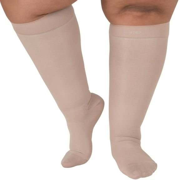 Womens Sheer Compression Socks with Extra Wide Calf 15-20mmHg - Nude, 5X-Large
